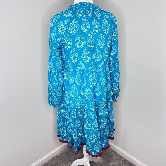 NWT Tuckernuck Tropical Teal Blue Lantern Caftan Cotton Dress M - Picture 5 of 8